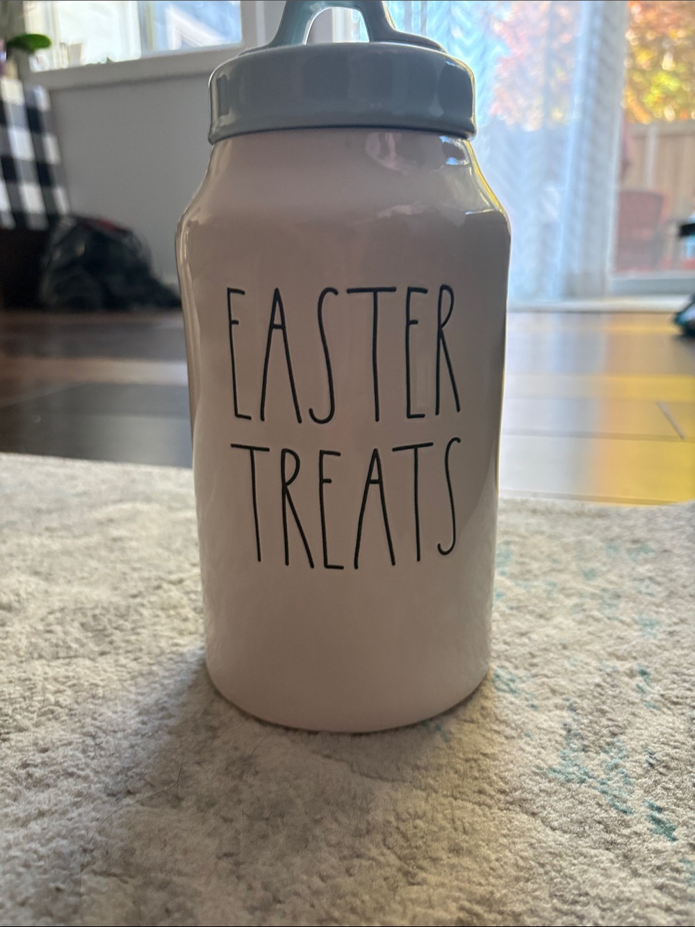 Rae Dunn Pink Ceramic "EASTER TREATS" Canister with Light Gray Lid